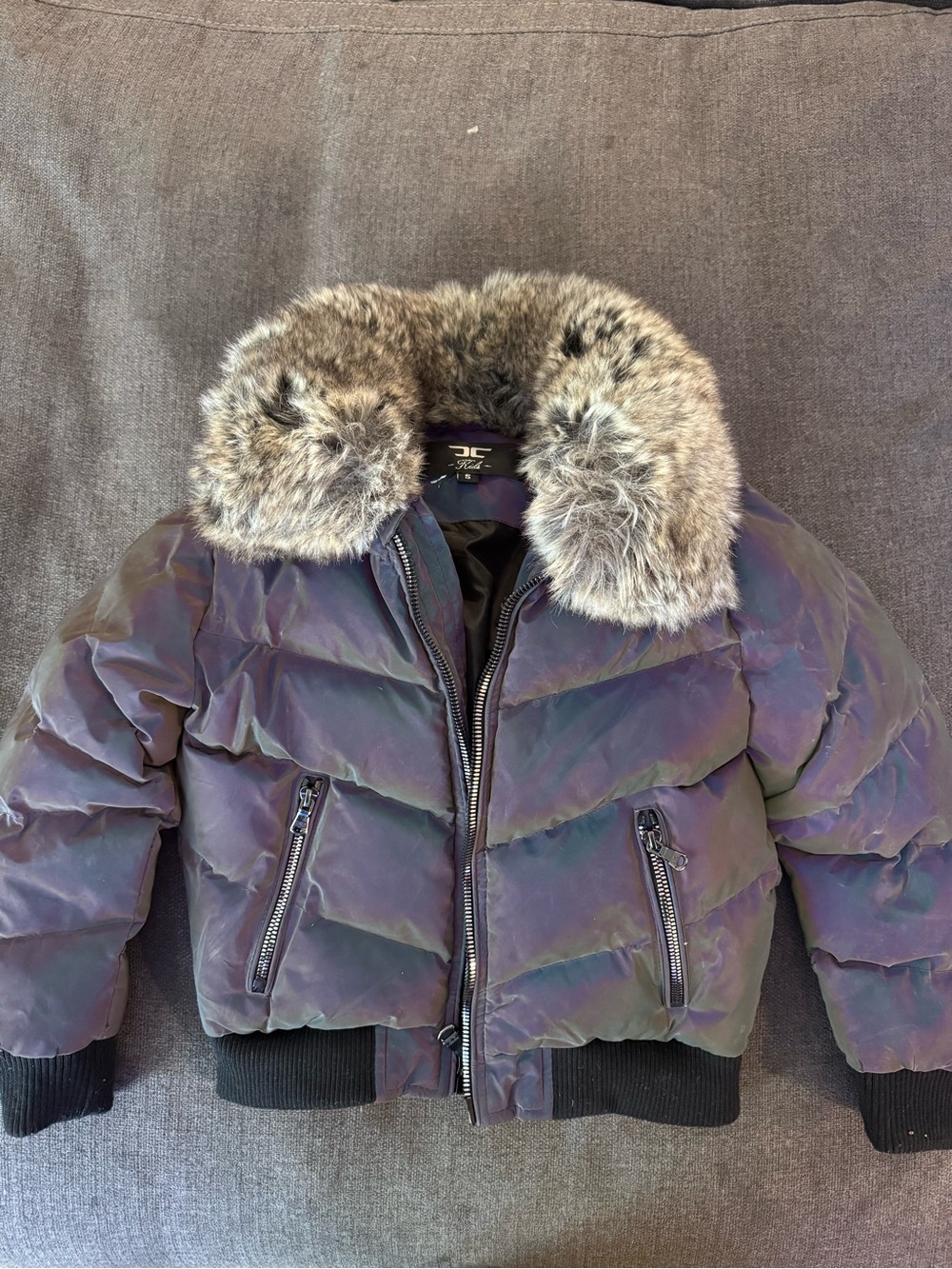 Jordan Craig Kids Iridescent Purple Puffer Jacket with Faux Fur Collar